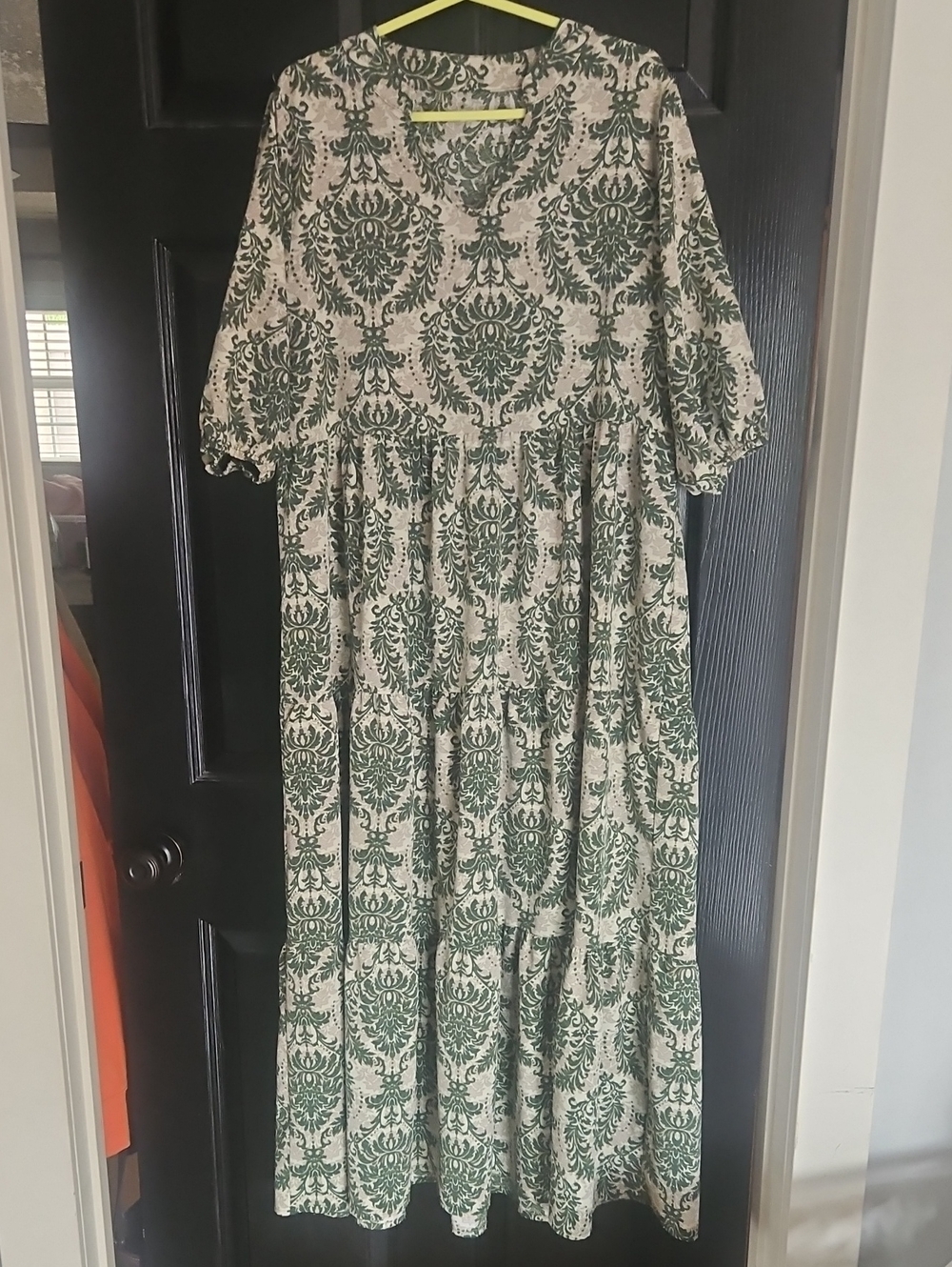 Women's Cream and Green Printed Maxi Dress